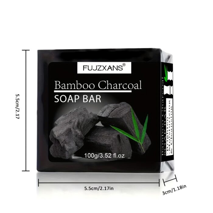 Bamboo Charcoal Cleansing Soap Bar, 100 g 2 Bamboo charcoal soap box dimensions: 5.5 x 5.5 x 3 cm