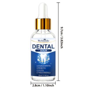 Coconut mint dental serum 30 ml dropper bottle on a white background with its height and width