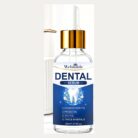 Dental serum bottle with hydroxyapatite, probiotic and xylitol on a light background