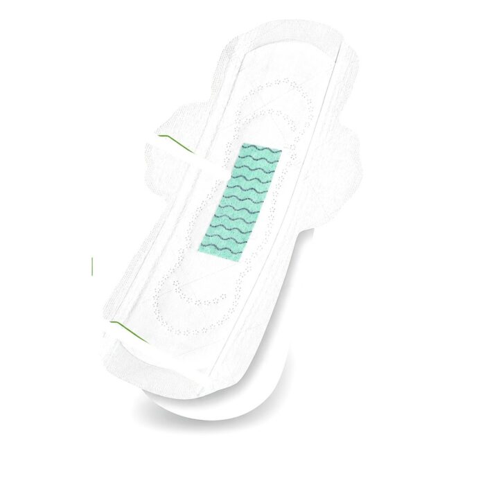 Maxi sanitary pad with soft top sheet and green absorbent core