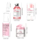PDRN Pink Vitamin eye cream, serum, face and neck stick and cream jar on a white background with sizes