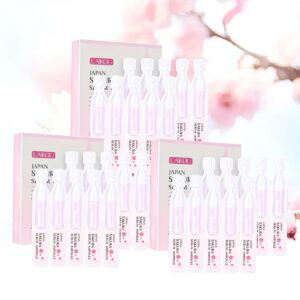 Three boxes of sakura hydrating serum ampoules on a light pink background